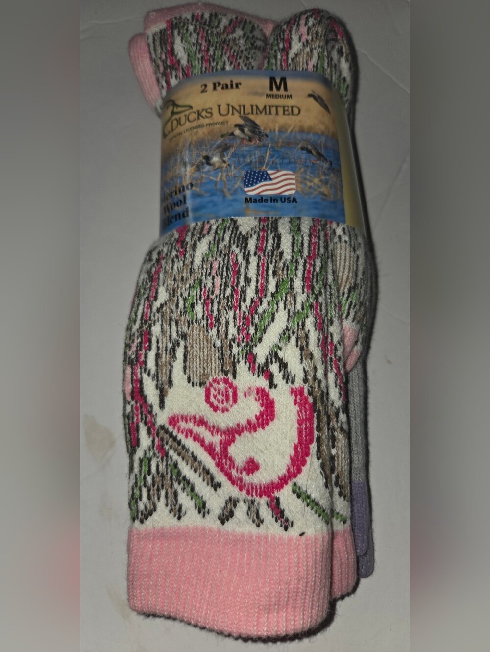 DUCKS UNLIMITED  2 PAIR WOOL BLEND IR SOCKS 20% MERINO WOOL BLEND SLIGHTLY IR